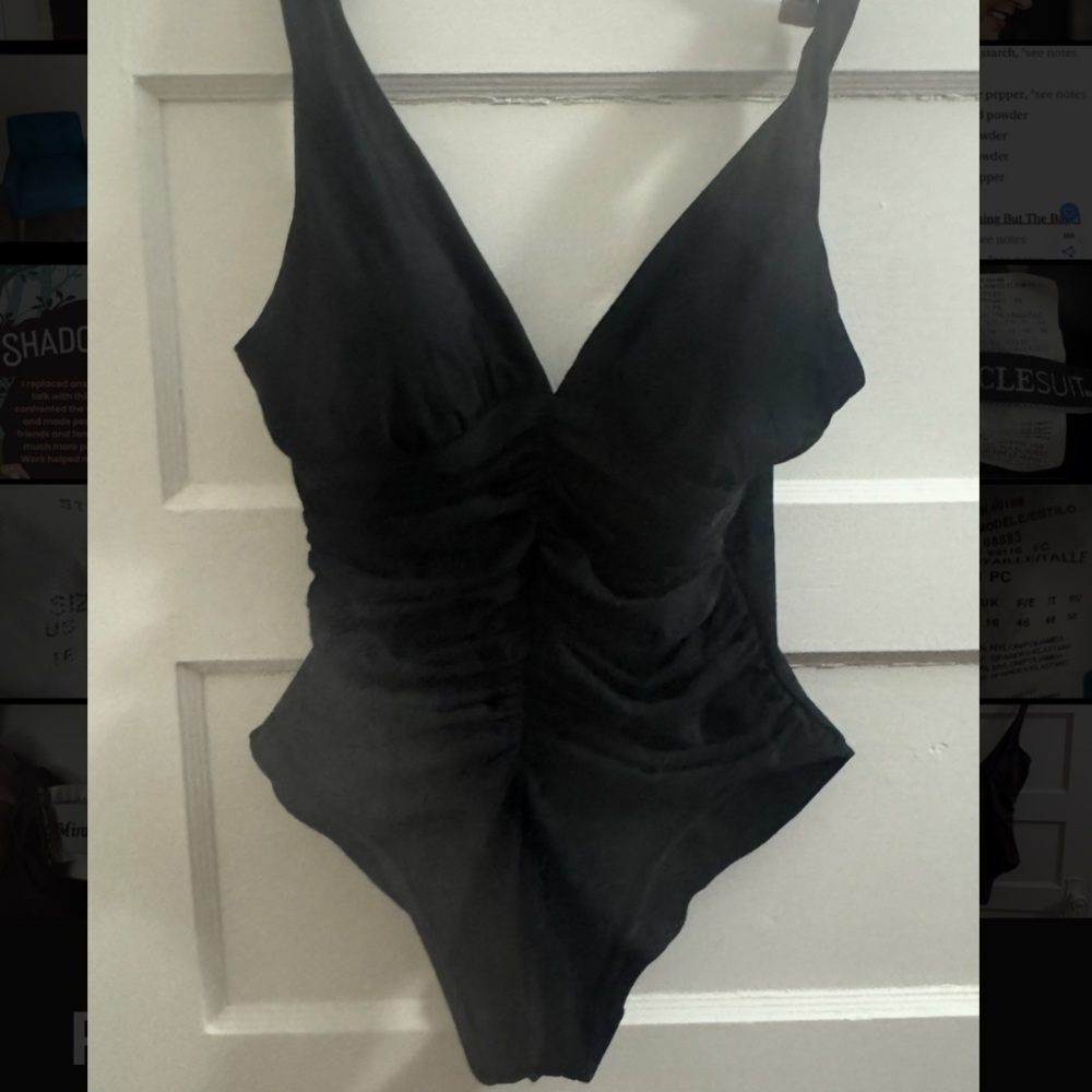 Miraclesuit Black Bodysuit with Plunging V-Neck and High-Cut Design